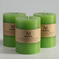 Conjunto de velas Pillar MOZEAL, derramado à mão, sem perfume, verde 3x4 Conjunto de velas Pillar MOZEAL, derramado à mão, sem perfume, verde 3x4