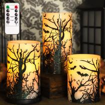 Conjunto de velas sem chama FLAVCHARM Halloween com controle remoto, 3 unidades