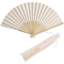 Conjunto de ventiladores manuais de papel SL crafts com sacos de organza (50 unidades) em creme