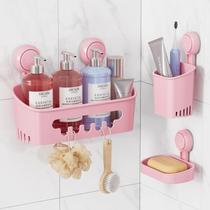 Conjunto de ventosas Shower Caddy LEVERLOC, organizador de banheiro, rosa Conjunto de ventosas Shower Caddy LEVERLOC, organizador de banheiro, rosa