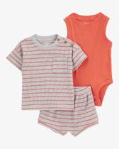 Conjunto de Verão 3 Peças Carter's - Listradinho Laranja - Menino