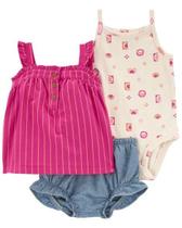 Conjunto de Verão 3 Peças Carter's para Meninas - Rosa