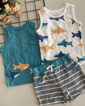 Conjunto de verão bebê regata Tubarão Carters - 3 peças (Trio)