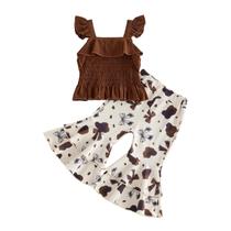 Conjunto de verão com babado e alça halter para menina pequena Kavousa Conjunto de verão com babado e alça halter para menina pequena Kavousa