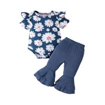 Conjunto De Verão Confortável Para Bebê Menina Com Estampa Floral Azul, 0-1 Ano, Com Calças