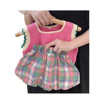 Conjunto De Verão Coreano Rosa Para Meninas, Colete Tricotado Oco E Respirável, Shorts Florais Em