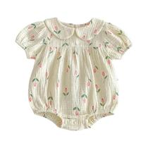Conjunto De Verão Em Algodão E Linho Floral Para Bebês: Body, Faixa De Cabelo E Camisa Com Shorts Conjunto De Verão Em Algodão E Linho Floral Para Bebês: Body, Faixa De Cabelo E Camisa Com Shorts