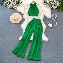 Conjunto De Verão Feminino Em Duas Peças, Tops Sexy Com Alças E Calças De Cintura Alta De Pernas
