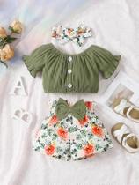 Conjunto De Verão Fofo Para Bebê Menina: Blusa De Algodão Com Gola Redonda E Shorts Com Laço (0-2 Conjunto De Verão Fofo Para Bebê Menina: Blusa De Algodão Com Gola Redonda E Shorts Com Laço (0-2