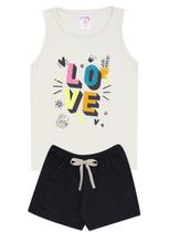 Conjunto de Verão Infantil Feminina Regata Branca e Shorts Preto Love - KK Kids Conjunto de Verão Infantil Feminina Regata Branca e Shorts Preto Love - KK Kids