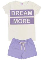 Conjunto de Verão Infantil Feminino Blusa Bege e Shorts Roxo Dream More - KK Kids
