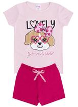 Conjunto de Verão Infantil Feminino Blusa Rosa e Shorts Dog Rosa - KK Kids