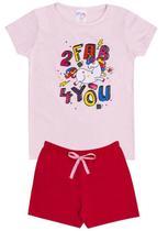 Conjunto de Verão Infantil Feminino Blusa Rosa e Shorts Unicórnio - KK Kids