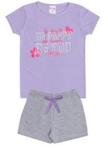 Conjunto de Verão Infantil Feminino Blusa Roxa e Shorts Cinza Happy - KK Kids