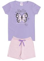 Conjunto de Verão Infantil Feminino Blusa Roxa e Shorts Rosa Borboleta - KK Kids