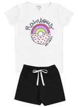 Conjunto de Verão Infantil Feminino Camiseta Branca e Shorts Donut Arco Íris - KK Kids