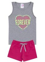 Conjunto de Verão Infantil Feminino Regata Cinza e Shorts Rosa Forever - KK Kids