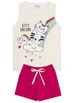 Conjunto de Verão Infantil Feminino Regata e Shorts Kitty - KK Kids