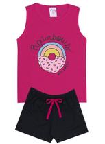 Conjunto de Verão Infantil Feminino Regata Rosa e Shorts Preto Donuts - KK Kids Conjunto de Verão Infantil Feminino Regata Rosa e Shorts Preto Donuts - KK Kids