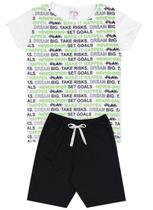 Conjunto de Verão Infantil Masculino Blusa Branca e Shorts Preto Escritas - KK Kids Conjunto de Verão Infantil Masculino Blusa Branca e Shorts Preto Escritas - KK Kids