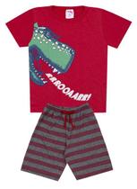 Conjunto de Verão Infantil Masculino Blusa Vermelha Dino Nerd e Shorts Listado - KK Kids Conjunto de Verão Infantil Masculino Blusa Vermelha Dino Nerd e Shorts Listado - KK Kids