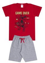 Conjunto de Verão Infantil Masculino Blusa Vermelha e Shorts Game Over - KK Kids Conjunto de Verão Infantil Masculino Blusa Vermelha e Shorts Game Over - KK Kids