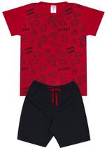 Conjunto de Verão Infantil Masculino Blusa Vermelha e Shorts Preto Video game - KK Kids Conjunto de Verão Infantil Masculino Blusa Vermelha e Shorts Preto Video game - KK Kids