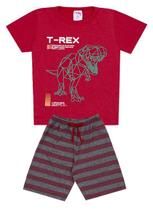 Conjunto de Verão Infantil Masculino Blusa Vermelha Game Over e Shorts Listrado - KK Kids Conjunto de Verão Infantil Masculino Blusa Vermelha Game Over e Shorts Listrado - KK Kids