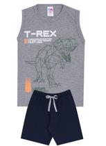 Conjunto de Verão Infantil Masculino Regata Cinza e Shorts Azul Escuro T-Rex - KK Kids Conjunto de Verão Infantil Masculino Regata Cinza e Shorts Azul Escuro T-Rex - KK Kids
