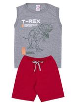 Conjunto de Verão Infantil Masculino Regata Cinza T-Rex e Shorts Vermelho - KK Kids