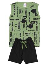Conjunto de Verão Infantil Masculino Regata Verde e Shorts Preto New York - KK Kids