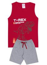 Conjunto de Verão Infantil Masculino Regata Vermelha e Shorts Cinza T-Rex - KK Kids Conjunto de Verão Infantil Masculino Regata Vermelha e Shorts Cinza T-Rex - KK Kids
