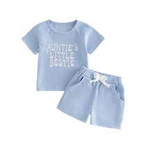 Conjunto de verão Outfit XRTBMN Aunties Little Bestie Baby Boy, 2 peças Conjunto de verão Outfit XRTBMN Aunties Little Bestie Baby Boy, 2 peças