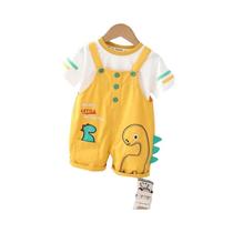Conjunto De Verão Para Bebês 2 Peças Camiseta De Dinossauro Cartoon E Calças Com Babador Moda Conjunto De Verão Para Bebês 2 Peças Camiseta De Dinossauro Cartoon E Calças Com Babador Moda
