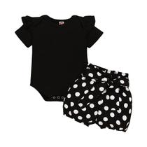 Conjunto de Verão para Bebês Meninas (0-18 Meses) - Body Preto e Shorts de Bolinhas Conjunto de Verão para Bebês Meninas (0-18 Meses) - Body Preto e Shorts de Bolinhas