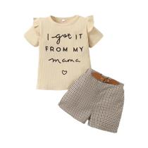 Conjunto De Verão Para Bebês Meninas, 2 Peças, Top Com Estampa De Letras, Shorts Xadrez, 1-6 Anos