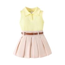 Conjunto de Verão para Bebês Meninas - Colete e Saia Plissada - 2 Peças Conjunto de Verão para Bebês Meninas - Colete e Saia Plissada - 2 Peças