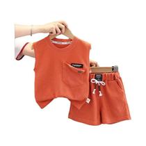 Conjunto De Verão Para Bebês Meninos 2 Peças: Colete E Shorts Sólidos, Roupa Casual Esportiva Para