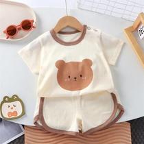 Conjunto De Verão Para Bebês Meninos E Meninas Com Estampa De Urso, Camiseta E Shorts, Roupa Casual