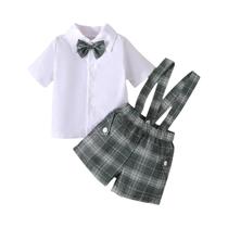 Conjunto De Verão Para Bebês Meninos Recém-Nascidos: Cardigã Branco Com Lapela, Camisa Xadrez De Conjunto De Verão Para Bebês Meninos Recém-Nascidos: Cardigã Branco Com Lapela, Camisa Xadrez De