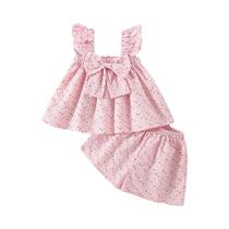 Conjunto De Verão Para Menina Com Dois Peças, Top E Shorts Com Estampa De Laço E Amor, Roupa De