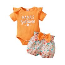 Conjunto De Verão Para Menina Recém-Nascida Em Algodão Com Faixa Na Cabeça, Top E Shorts Com Laço Conjunto De Verão Para Menina Recém-Nascida Em Algodão Com Faixa Na Cabeça, Top E Shorts Com Laço