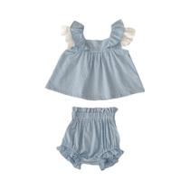 Conjunto De Verão Para Meninas Bebês De Duas Peças 0-3 Anos, Saia Com Mangas Voando E Calças