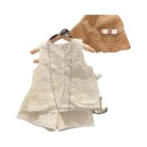 Conjunto De Verão Para Meninas Com Bordado De Flores, Colete Sem Mangas E Shorts, Roupas Para Conjunto De Verão Para Meninas Com Bordado De Flores, Colete Sem Mangas E Shorts, Roupas Para