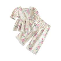 Conjunto De Verão Para Meninas Com Camisa De Manga Curta E Calças Largas Estilo Coreano