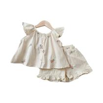 Conjunto De Verão Para Meninas Com Estampa Floral, Top E Shorts, Conjunto Fofo De Duas Peças Para