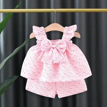 Conjunto De Verão Para Meninas De 0 a 3 Anos, Top Colorido Com Mangas Voando E Laço, Conjunto De Conjunto De Verão Para Meninas De 0 a 3 Anos, Top Colorido Com Mangas Voando E Laço, Conjunto De
