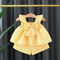 Conjunto De Verão Para Meninas De 0 a 3 Anos, Top Colorido Com Mangas Voando E Laço, Conjunto De