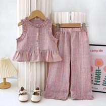 Conjunto De Verão Para Meninas Em Duas Peças, Top Sem Mangas E Calças Casuais, Roupas Infantis Conjunto De Verão Para Meninas Em Duas Peças, Top Sem Mangas E Calças Casuais, Roupas Infantis
