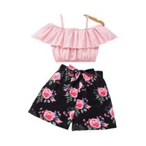 Conjunto De Verão Para Meninas Em Duas Peças, Vestido Casual De Festa Com Alça Única E Calças Curtas